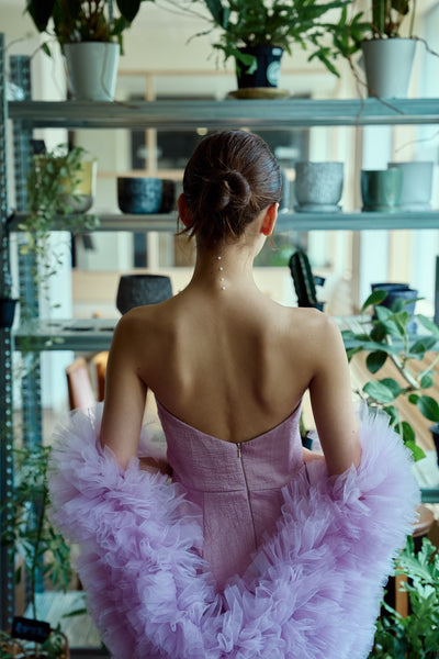 フリルスリーブ ベアトップ ソフトマーメイドドレス(W361)