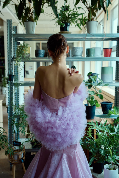 フリルスリーブ ベアトップ ソフトマーメイドドレス(W361)