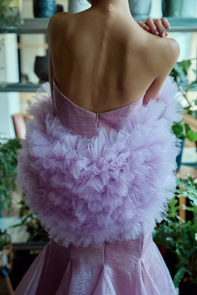 フリルスリーブ ベアトップ ソフトマーメイドドレス(W361)