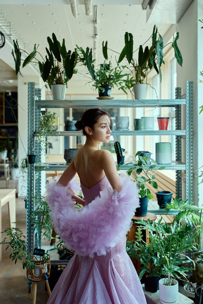 フリルスリーブ ベアトップ ソフトマーメイドドレス(W361)