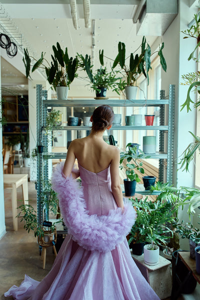 フリルスリーブ ベアトップ ソフトマーメイドドレス(W361)