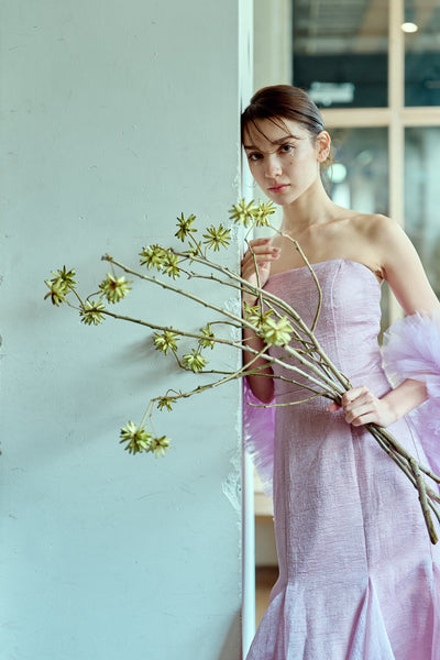 フリルスリーブ ベアトップ ソフトマーメイドドレス(W361)