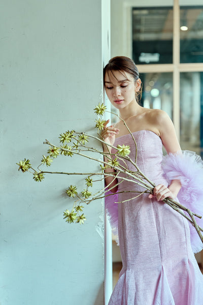 フリルスリーブ ベアトップ ソフトマーメイドドレス(W361)