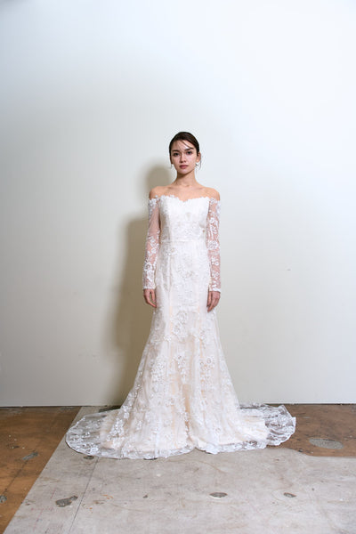 総レース ロングスリーブ オフショルダードレス(W352)