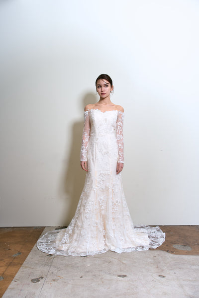 総レース ロングスリーブ オフショルダードレス(W352)