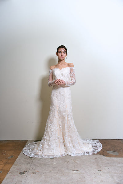 総レース ロングスリーブ オフショルダードレス(W352)