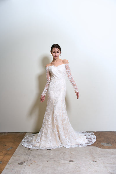 総レース ロングスリーブ オフショルダードレス(W352)