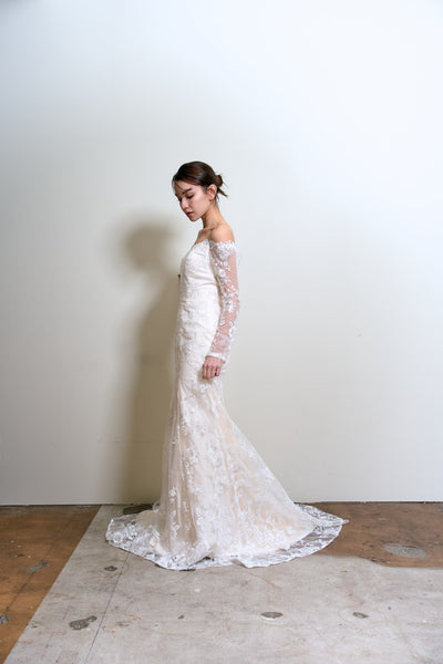 総レース ロングスリーブ オフショルダードレス(W352)