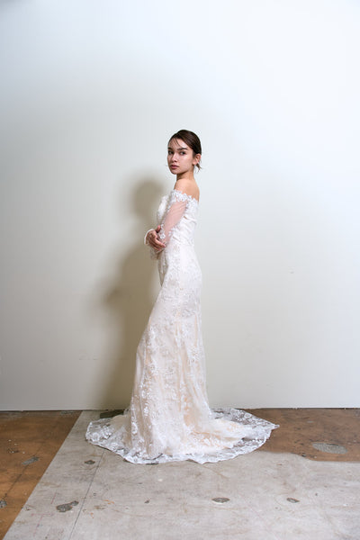 総レース ロングスリーブ オフショルダードレス(W352)