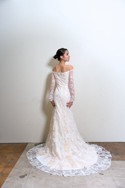 総レース ロングスリーブ オフショルダードレス(W352)