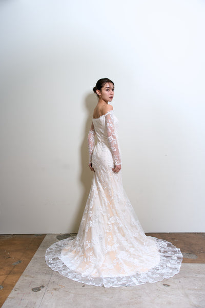 総レース ロングスリーブ オフショルダードレス(W352)