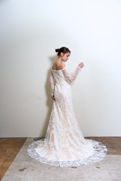 総レース ロングスリーブ オフショルダードレス(W352)