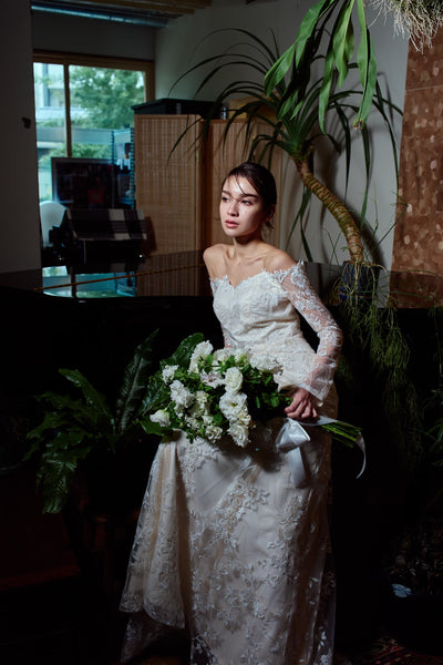 総レース ロングスリーブ オフショルダードレス(W352)