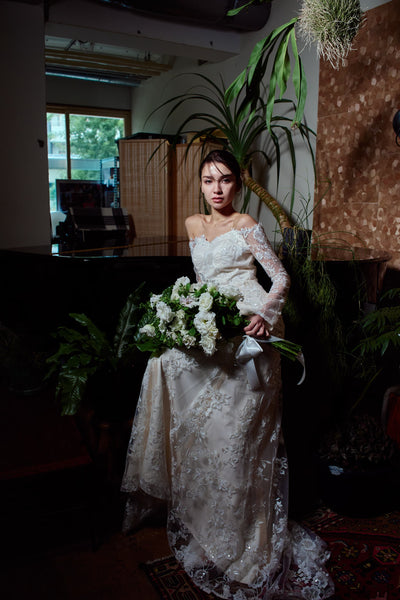 総レース ロングスリーブ オフショルダードレス(W352)