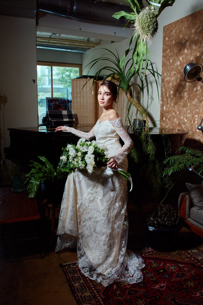 総レース ロングスリーブ オフショルダードレス(W352)