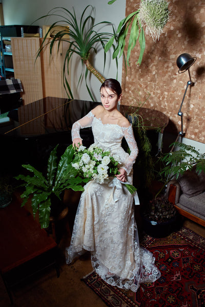 総レース ロングスリーブ オフショルダードレス(W352)