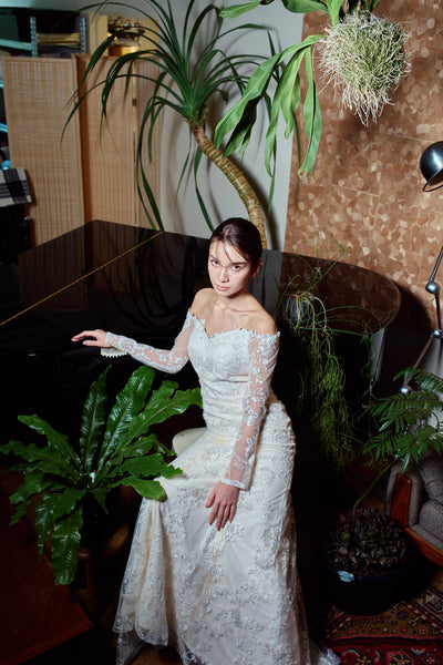 総レース ロングスリーブ オフショルダードレス(W352)