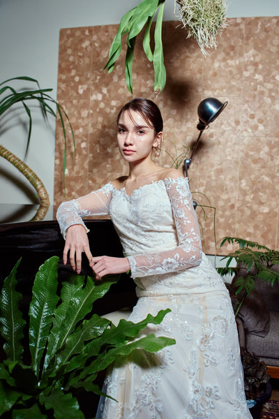 総レース ロングスリーブ オフショルダードレス(W352)