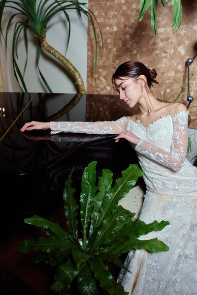 総レース ロングスリーブ オフショルダードレス(W352)