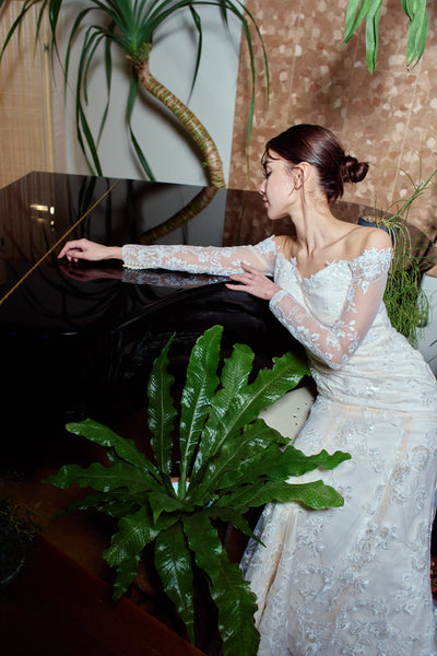 総レース ロングスリーブ オフショルダードレス(W352)