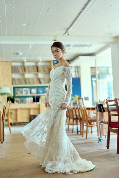 総レース ロングスリーブ オフショルダードレス(W352)