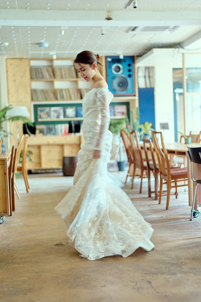 総レース ロングスリーブ オフショルダードレス(W352)