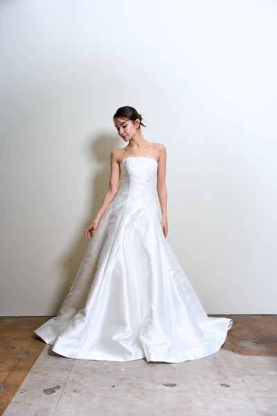 ミカド風サテン 刺繍 Aラインドレス(W353)