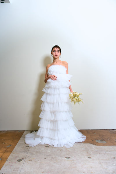 フリル チュール ティアードドレス(W359)