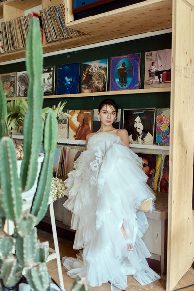 フリル チュール ティアードドレス(W359)