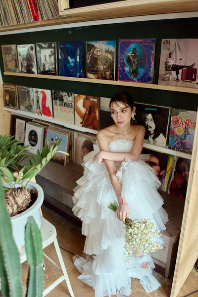 フリル チュール ティアードドレス(W359)