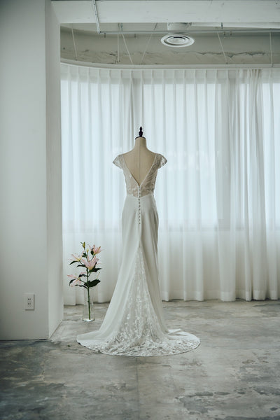 フレンチスリーブ 刺繍 ドッキングドレス(W324)