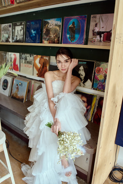 フリル チュール ティアードドレス(W359)