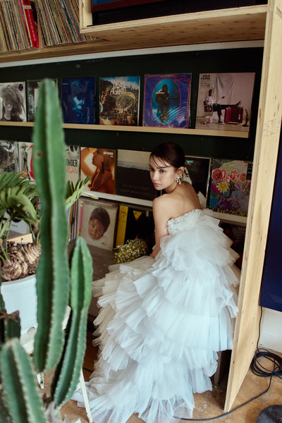 フリル チュール ティアードドレス(W359)