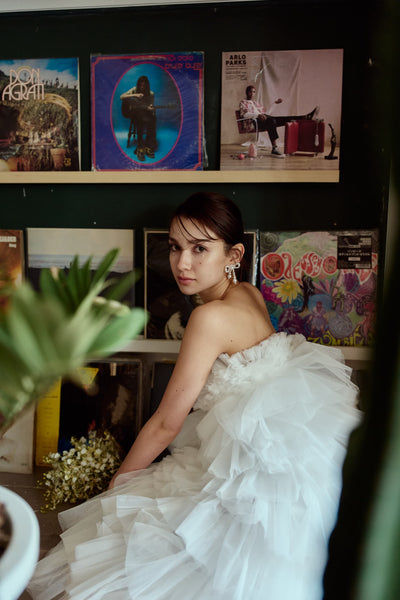 フリル チュール ティアードドレス(W359)