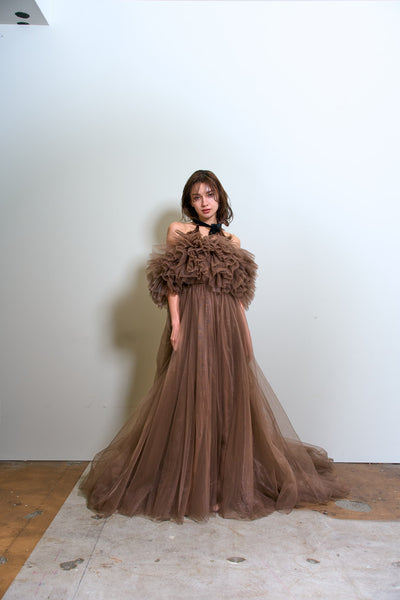 ボリュームフリルショルダー Aラインドレス(W356)