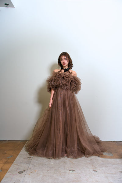 ボリュームフリルショルダー Aラインドレス(W356)