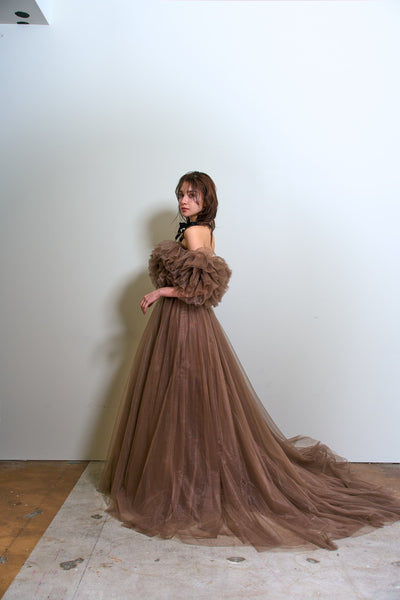 ボリュームフリルショルダー Aラインドレス(W356)