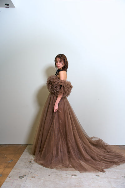 ボリュームフリルショルダー Aラインドレス(W356)