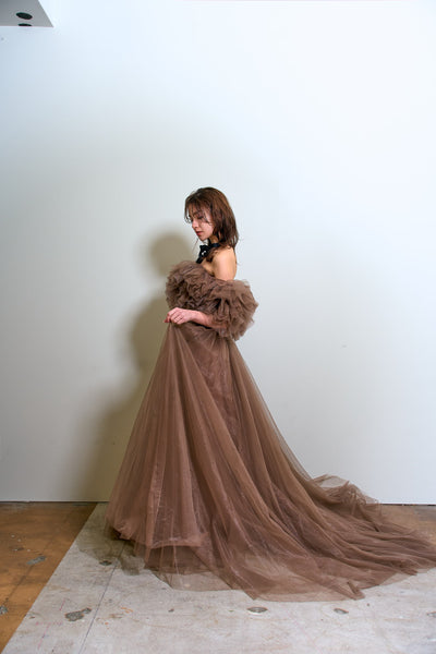 ボリュームフリルショルダー Aラインドレス(W356)