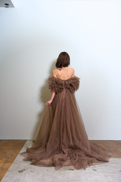 ボリュームフリルショルダー Aラインドレス(W356)