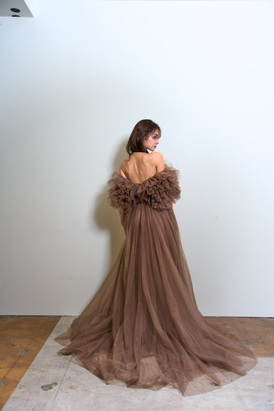 ボリュームフリルショルダー Aラインドレス(W356)