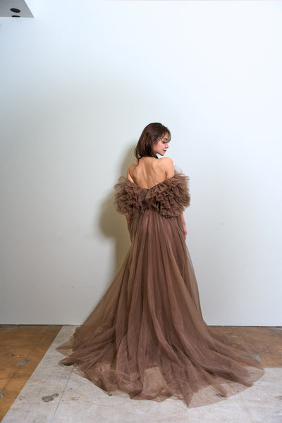 ボリュームフリルショルダー Aラインドレス(W356)