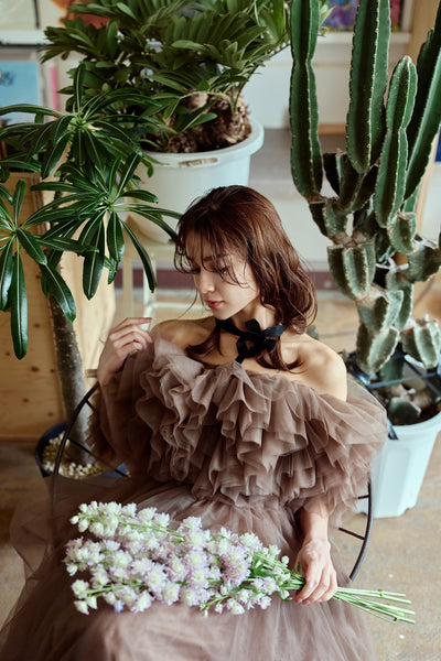 ボリュームフリルショルダー Aラインドレス(W356)