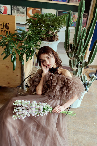 ボリュームフリルショルダー Aラインドレス(W356)