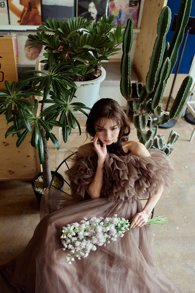 ボリュームフリルショルダー Aラインドレス(W356)