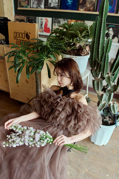 ボリュームフリルショルダー Aラインドレス(W356)