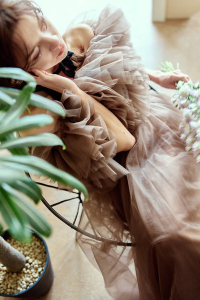 ボリュームフリルショルダー Aラインドレス(W356)