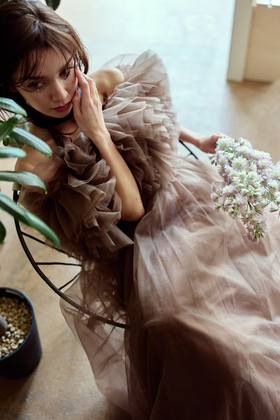 ボリュームフリルショルダー Aラインドレス(W356)