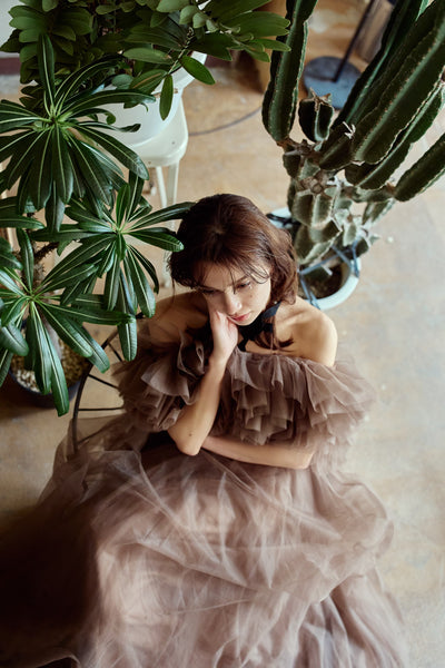 ボリュームフリルショルダー Aラインドレス(W356)