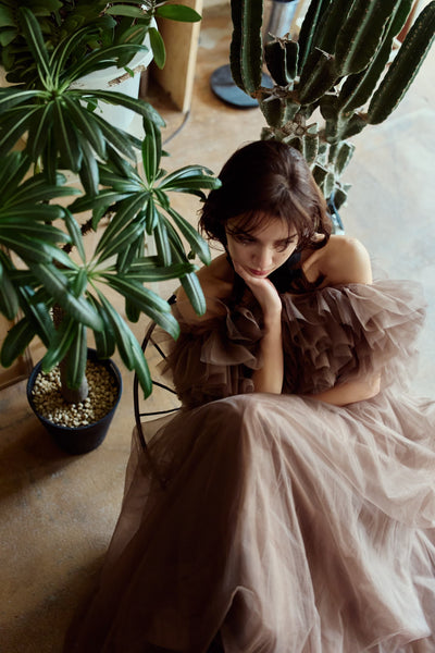 ボリュームフリルショルダー Aラインドレス(W356)